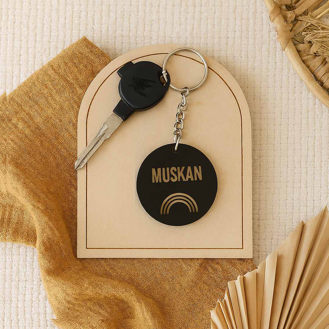 Personalized Round Acrylic Keychain with Engraved Name & Rainbow | Love Craft Gifts