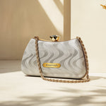 Elegant Personalized Silver Party Clutch with Golden Chain | Love Craft Gifts