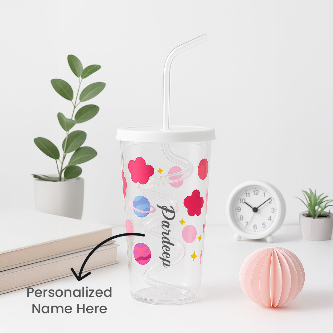 Personalized Spiral Straw Kids Sipper Cup – Colorful Print, Leakproof Lid & Name Customization | Love Craft Gifts