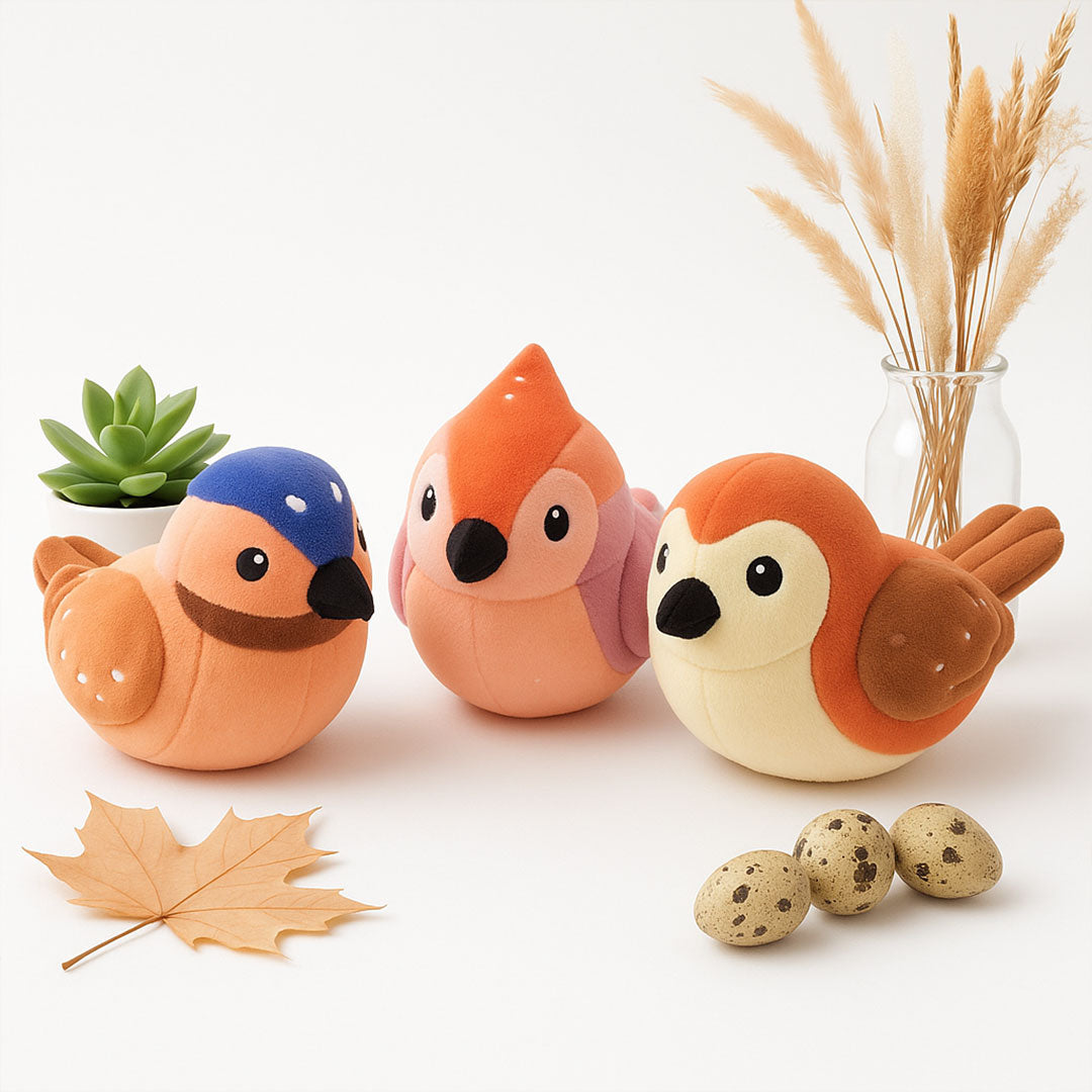 Set of 3 Plush Bird Toys – Soft Stuffed Animal Birds in Assorted Colors | Love Craft Gifts