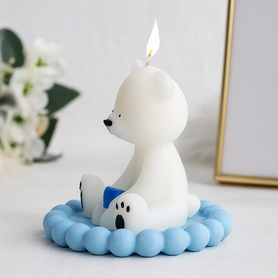 Adorable Teddy Bear Candle with Blue Heart | Love Craft Gifts