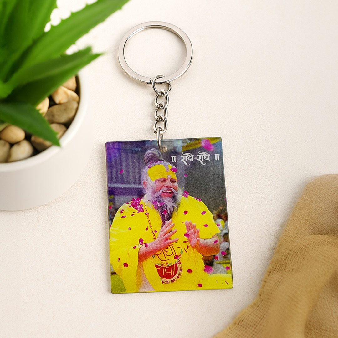 Premanand Maharaj Ji Rectangular Devotional Keychain | Love Craft Gifts