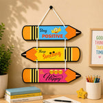 Stay Positive Keep Smiling Be Happy Wooden Wall Hanging 9x12" | Study Room Decor | Love Craft Gifts™