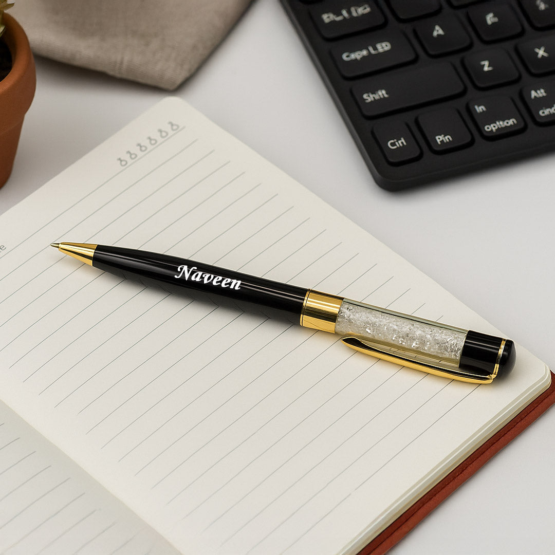 Personalized Pen & Keychain Set | Black & Gold Crystal Gift Combo | Love Craft Gifts