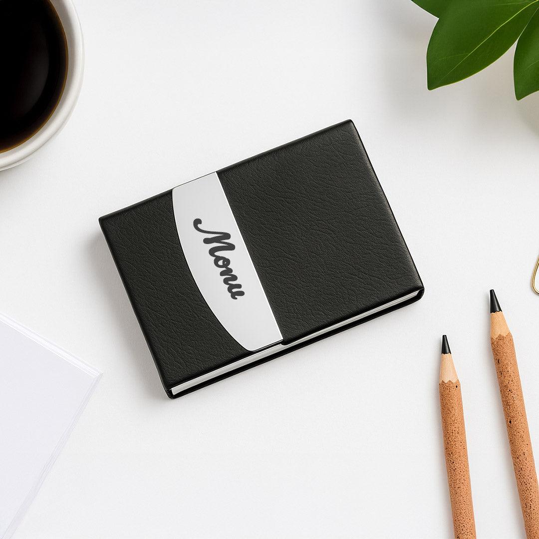 Personalized Leatherette Business Card Holder – Custom Name Metal Finish| Love Craft Gifts