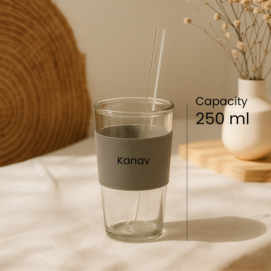 Customized Name Glass Tumbler with Straw – 250ml | Love Craft Gifts