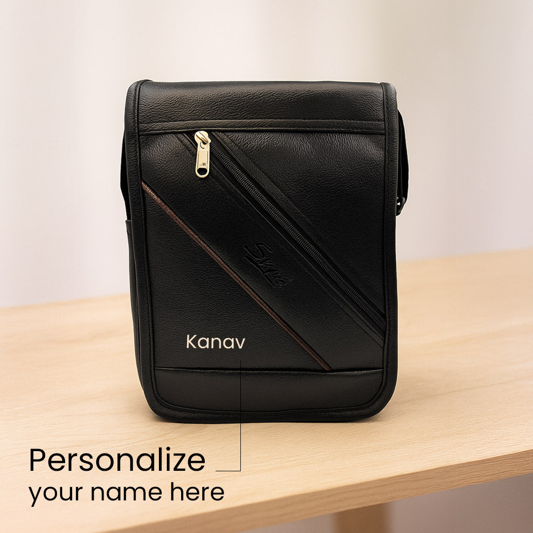 Personalized Unisex Side Bag – Custom Name Crossbody in Black & Brown | Love Craft Gifts