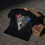 Wolf Face Geometric Print Black T-Shirt – Unisex Casual Wear | Love Craft Gifts