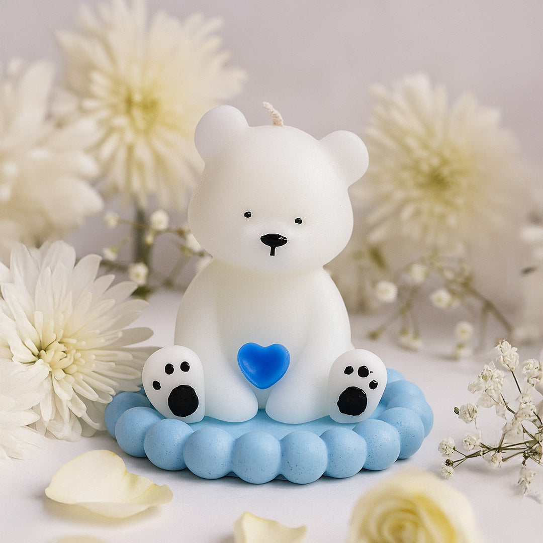 Adorable Teddy Bear Candle with Blue Heart | Love Craft Gifts