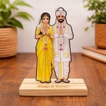 Personalized South Indian Wedding Couple Wooden Stand – Custom Photo Cartoon Wedding Gift Frame (4 × 8 Inch) | Love Craft Gifts