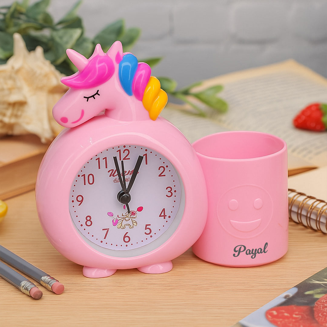 Personalized Unicorn Alarm Clock with Pen Holder | Love Craft Gifts