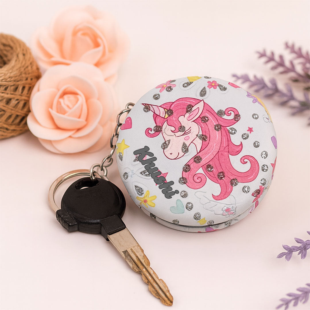 Personalized Unicorn Mirror Keychain – Glitter Design | Love Craft Gifts