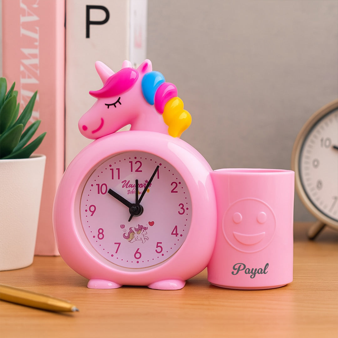 Personalized Unicorn Alarm Clock with Pen Holder | Love Craft Gifts