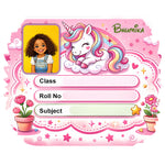 Personalized Rainbow Unicorn Garden Kids Name Slips (2x3 Inch, 28 Stickers) – Custom Name & Photo School Labels | Love Craft Gifts