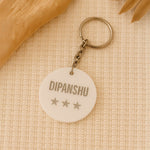 Personalized Round White Acrylic Keychain with Name & Star Engraving | Love Craft Gifts