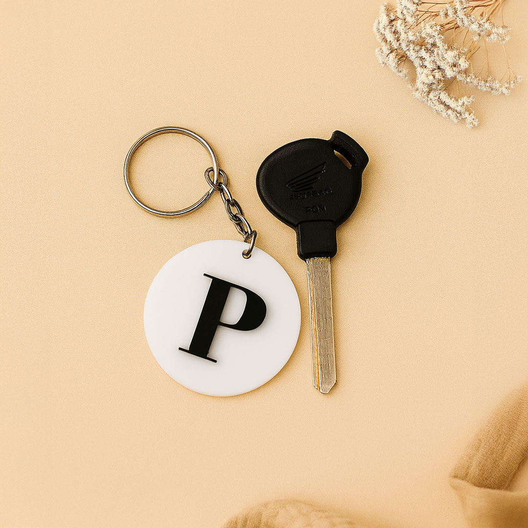 Personalized Round Acrylic Initial Keychain – White | Love Craft Gifts