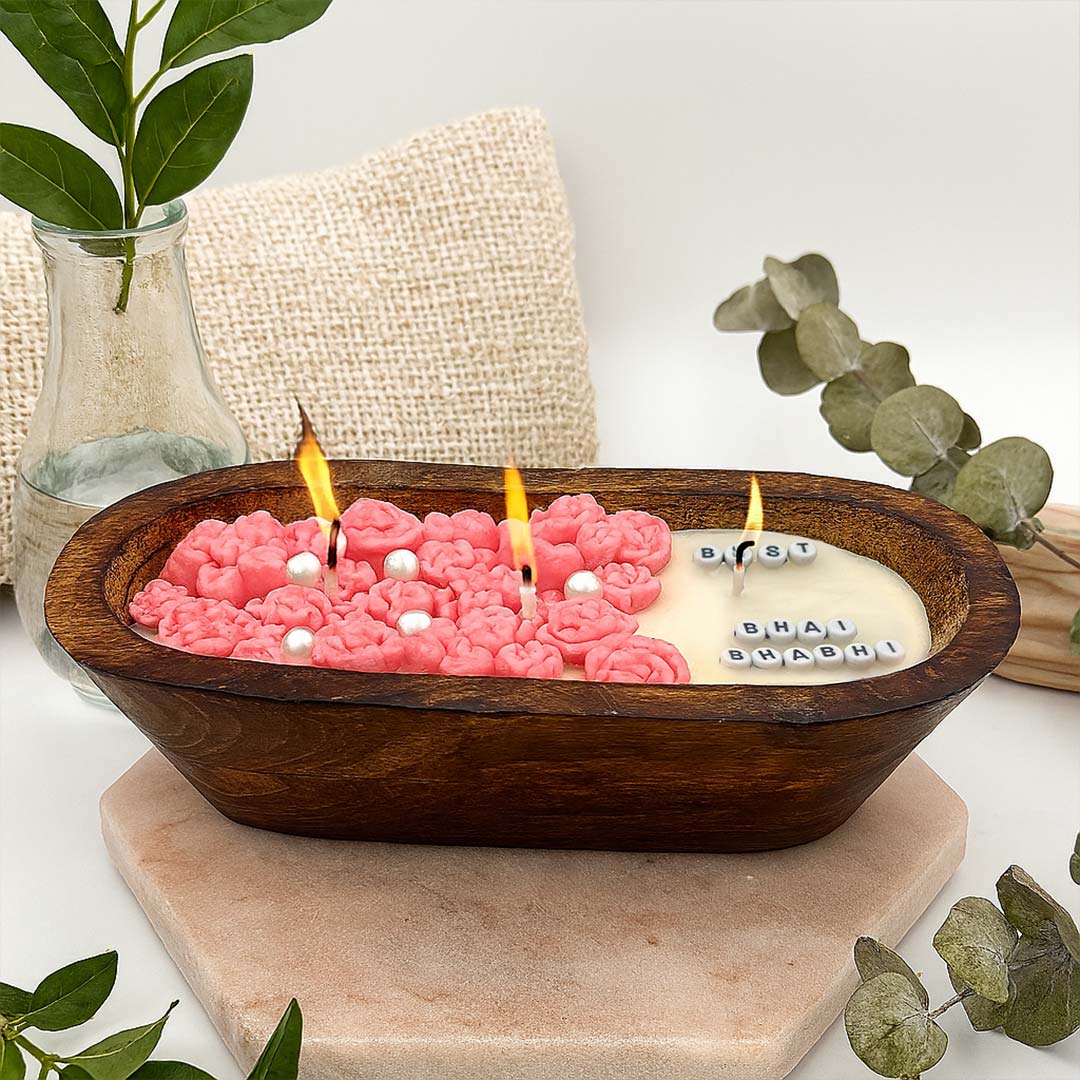 Rakhi Special Floral Wooden Dough Bowl Candle – Bhai Bhabhi Gift | Love Craft Gifts
Subtitle: