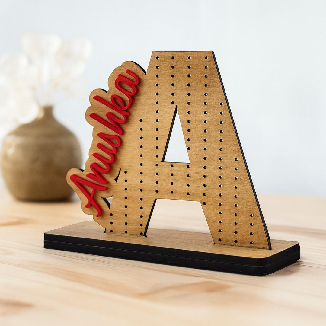 Personalized Wooden Alphabet Earring Holder Stand with Name | Love Craft Gifts