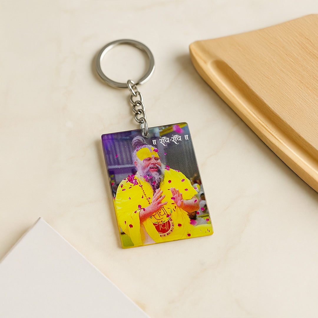 Premanand Maharaj Ji Rectangular Devotional Keychain | Love Craft Gifts