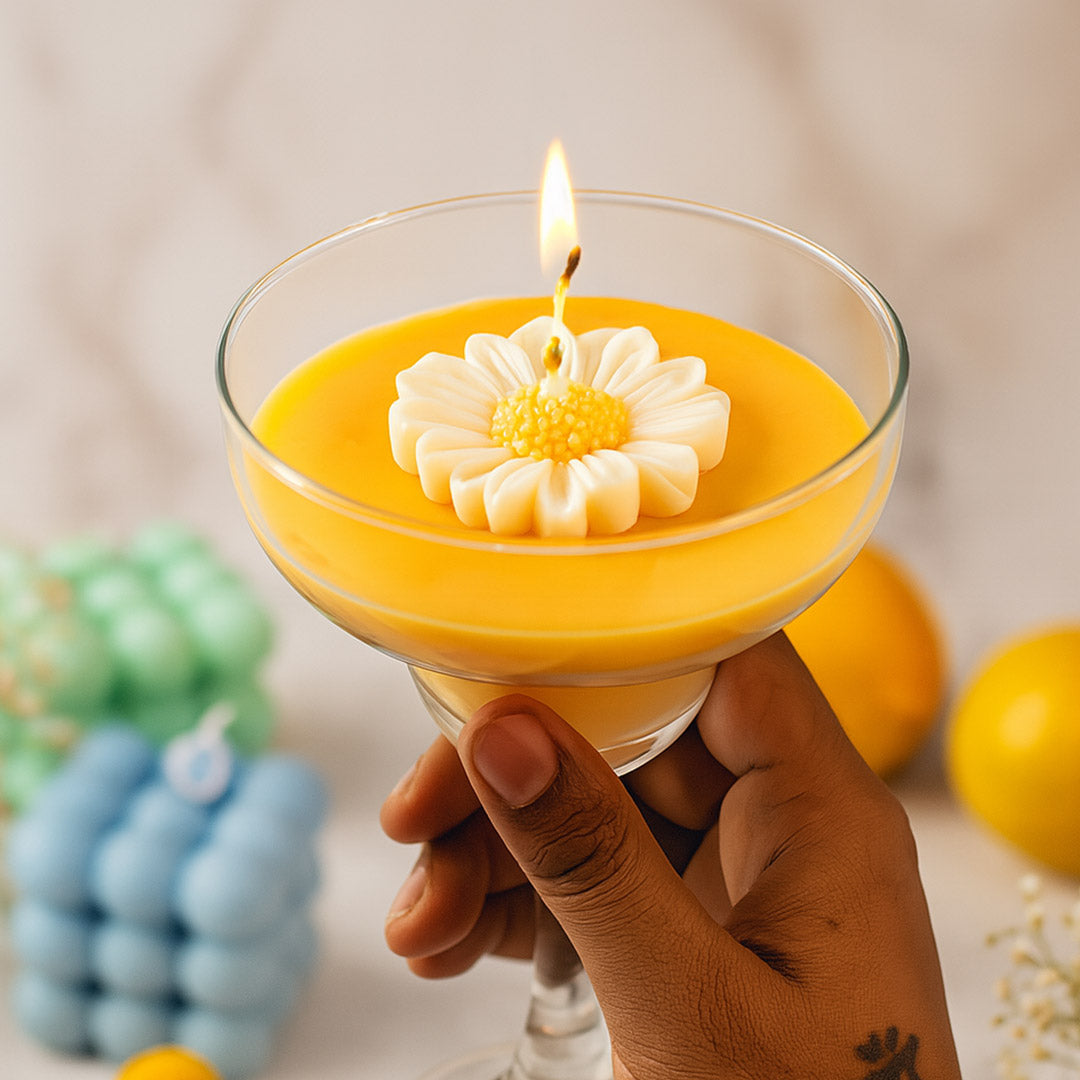 Personalized Daisy Flower Candle in Cocktail Glass | Love Craft Gifts