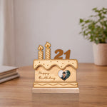 Personalized Birthday Cake Wooden Cutout Stand (6x6 Inch) Custom Photo & Age Table Top Décor Gift | Love Craft Gifts