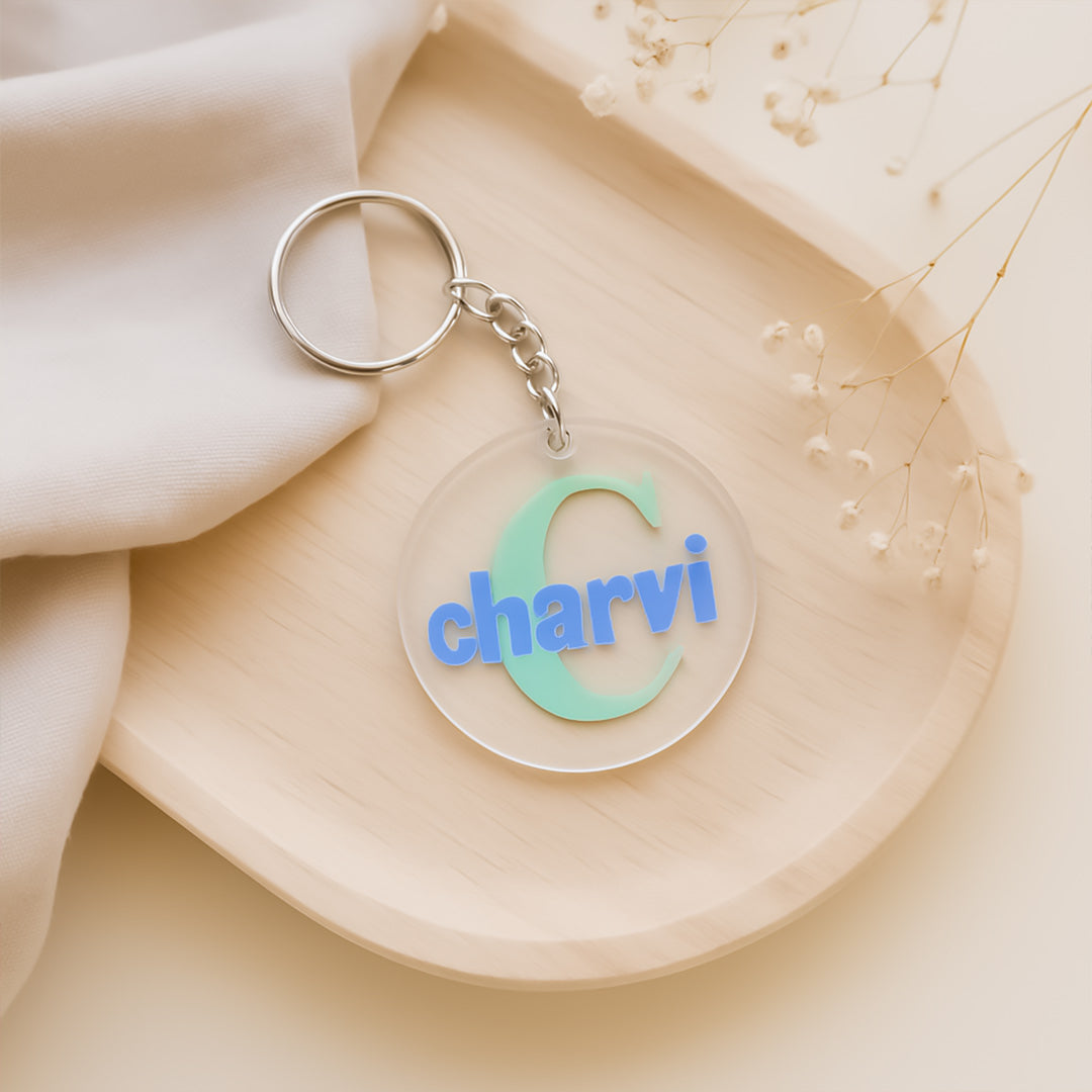Name & Initial Round Keychain