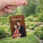 Personalized Wooden Couple Keychain with Cartoon Photo & Name Custom Print (2.5x1.5 Inch) Romantic Key Ring Gift for Boyfriend, Girlfriend, Husband & Wife | Love Craft Gifts