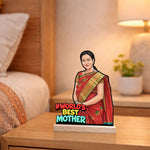 Personalized “World’s Best Mother” Wooden Cartoon Cutout Stand (6x8 Inch) Custom Photo Table Top Décor Gift for Mom | Love Craft Gifts
