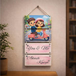 Personalized Couple Cartoon Wooden Wall Hanging – Custom “You & Me” Name Hanging Frame (9×16 Inch) | Love Craft Gifts