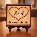 Personalized Couple Name Wooden Table Top Frame (6x6 Inch) Custom Initial Heart Design Plaque Gift for Couples | Love Craft Gifts