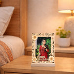 Personalized Birthday Wooden Photo Frame with Floral Design (6x8 Inch) Custom Photo Cartoon Table Top Décor Gift for Girls, Wife & Girlfriend | Love Craft Gifts