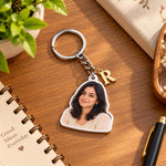 Personalized Photo Keychain with Initial Charm | Custom Face Cutout Keyring Gift | Love Craft Gifts™