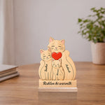 Personalized “Rishton Ki Warmth” Wooden Family Cats Name Stand Custom Name Print (5x7 Inch) Cute Desk Decor Gift for Family, Couples & Kids | Love Craft Gifts