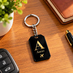 Personalized Acrylic Name Keychain 2x3" | Custom Initial Travel Keyring with Airplane Design | Love Craft Gifts™
