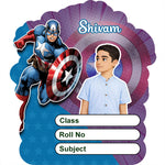 Personalized Captain America Superhero Kids Name Slips – Illustrated Cartoon Art School Name Stickers (2×3 Inch, 28 Stickers) | Love Craft Gifts
