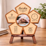 Personalized Baby Birth Details Wooden Flower Table Stand (8x8 Inch) | Love Craft Gifts