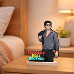 Personalized “World’s Best Brother” Wooden Cartoon Cutout Stand (6x8 Inch) Custom Photo Table Top Décor Gift for Brother | Love Craft Gifts