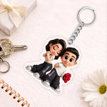 Personalized Cute Couple Cartoon Keychain – Custom Name Acrylic Keyring Gift for Boyfriend, Girlfriend & Couples | Romantic Mini Gift | Love Craft Gifts
