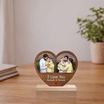 Personalized Heart Shape Wooden Photo Frame Table Stand – Custom Couple & Family Cartoon Frame Gift with Name (6x6 Inch) | Love Craft Gifts
