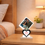 Personalized Couple Photo Heart Table Top with Custom Design (6x8 Inch) Romantic Desk Décor Gift | Love Craft Gifts
