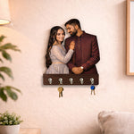 Personalized Couple Photo Key Holder Wooden Wall Hanger – Custom Picture Key Stand (6x8 Inch) | Love Craft Gifts
