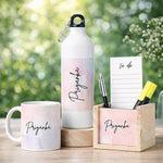Personalized Gift Combo Set for Women – Custom Name Water Bottle, Coffee Mug & Wooden Pen Holder Desk Organizer | Birthday Gift for Girls, Sister & Friend | Love Craft Gifts
