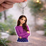 Personalized Girl Cartoon Acrylic Keychain – Custom Photo Cute Character Keyring (2x2.5 Inch) | Love Craft Gifts