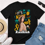 Personalized It’s Summer Cartoon Portrait Black T-Shirt – Custom Name & Photo Print | Love Craft Gifts