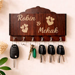 Personalized Wooden Key Holder for Wall – Custom Name Couple Key Stand with Hooks (7x5 Inch) Home Wall Organizer Gift for Husband, Wife & Couples | Love Craft Gifts
