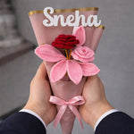 Personalized Pink Rose Crochet Bouquet – Handmade Forever Flower Gift | Love Craft Gifts