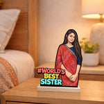 Personalized “World’s Best Sister” Wooden Cartoon Cutout Stand (6x8")