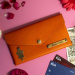 Personalized Orange Color Ladies Clutch With Charm