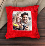 Personalized Square Red Fur Photo Cushion - 0