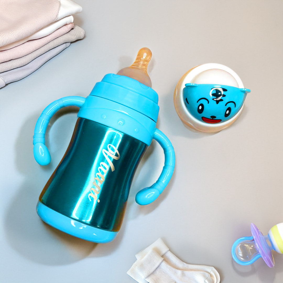 Blue Stainless Steel Baby Bottle for Infant With Name (240 ml)